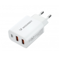Tinklo įkroviklis 220V 2xUSB + USB C 30W baltas (white) Wozinsky CWCUCW